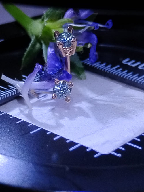 14k Solid Gold Earring Set — 2.5mm Light Blue Moissanite + Bonus Natural Diamond
