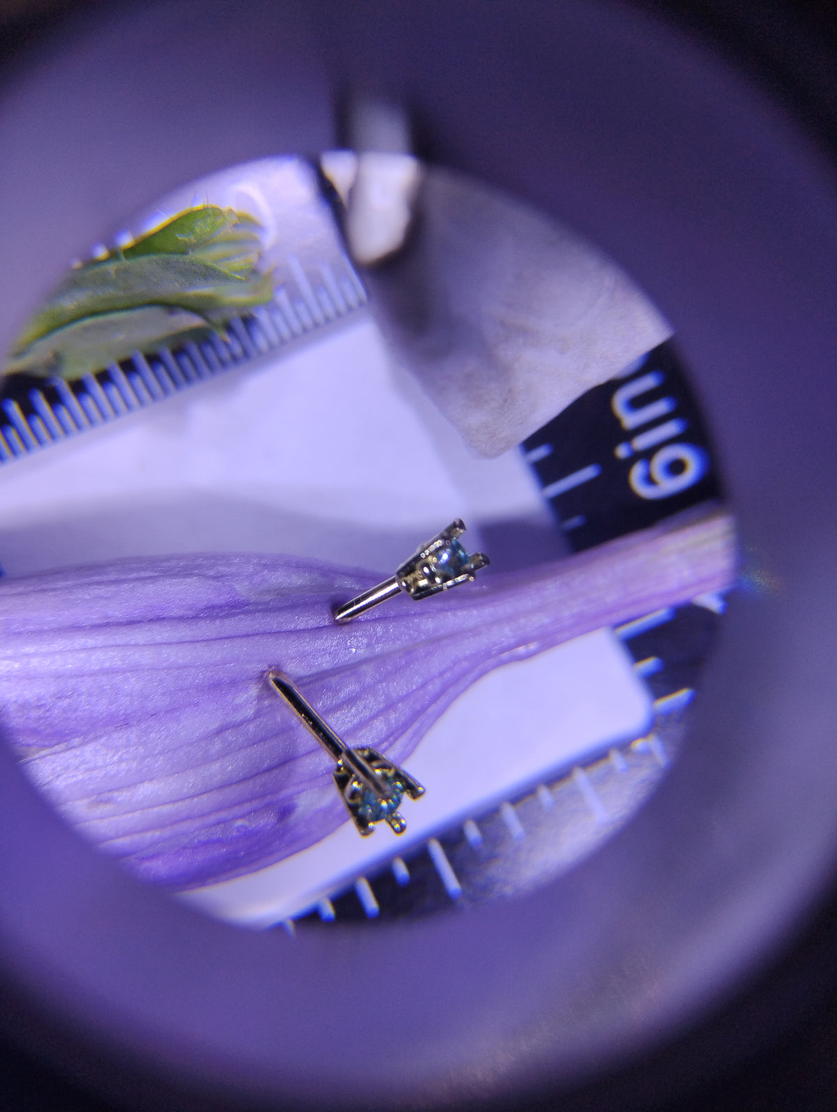 Set of two 18k solid gold nose studs with 2mm light blue moissanite, includes a bonus diamond, fine jewelry by RoughDiamondsByMr.