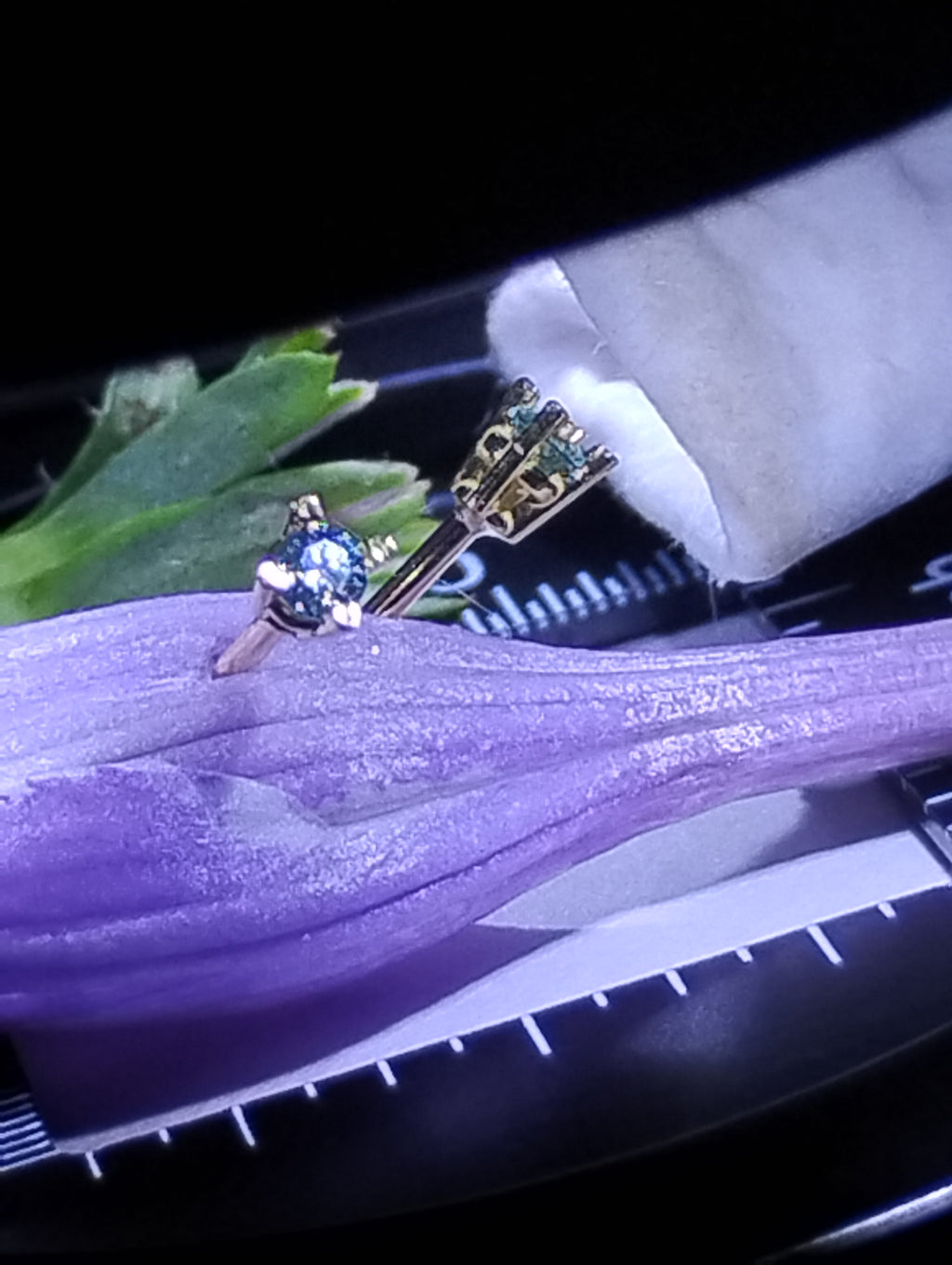 Set of two 18k solid gold nose studs with 2mm light blue moissanite and a bonus diamond, fine jewelry by RoughDiamondsByMr.