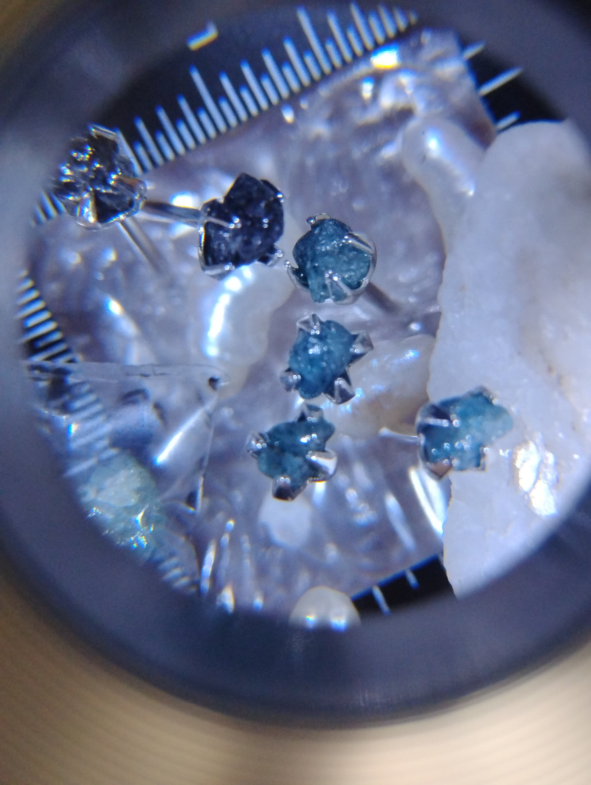 Natural blue rough diamond cluster set in 925 sterling silver with a pearl, custom jewelry by RoughDiamondsByMr.