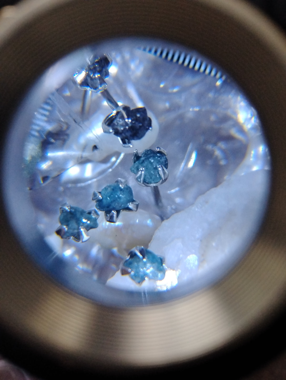 Natural blue rough diamond cluster set in sterling silver with a pearl, handcrafted custom jewelry by RoughDiamondsByMr.